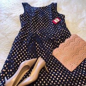 DRESS!  Navy fit and flare textured party dress